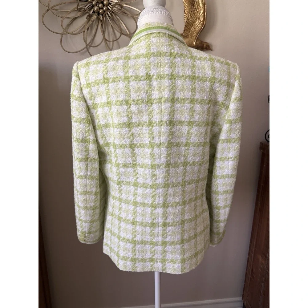 Basler Lime Green Houndstooth Tweed Blazer Jacket Women US 12‎ Germany 38